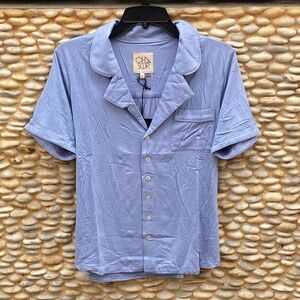 NWT Chaser Button Up Sky-Blue Glitter Pajama Top. Medium So Soft! New Loungewear